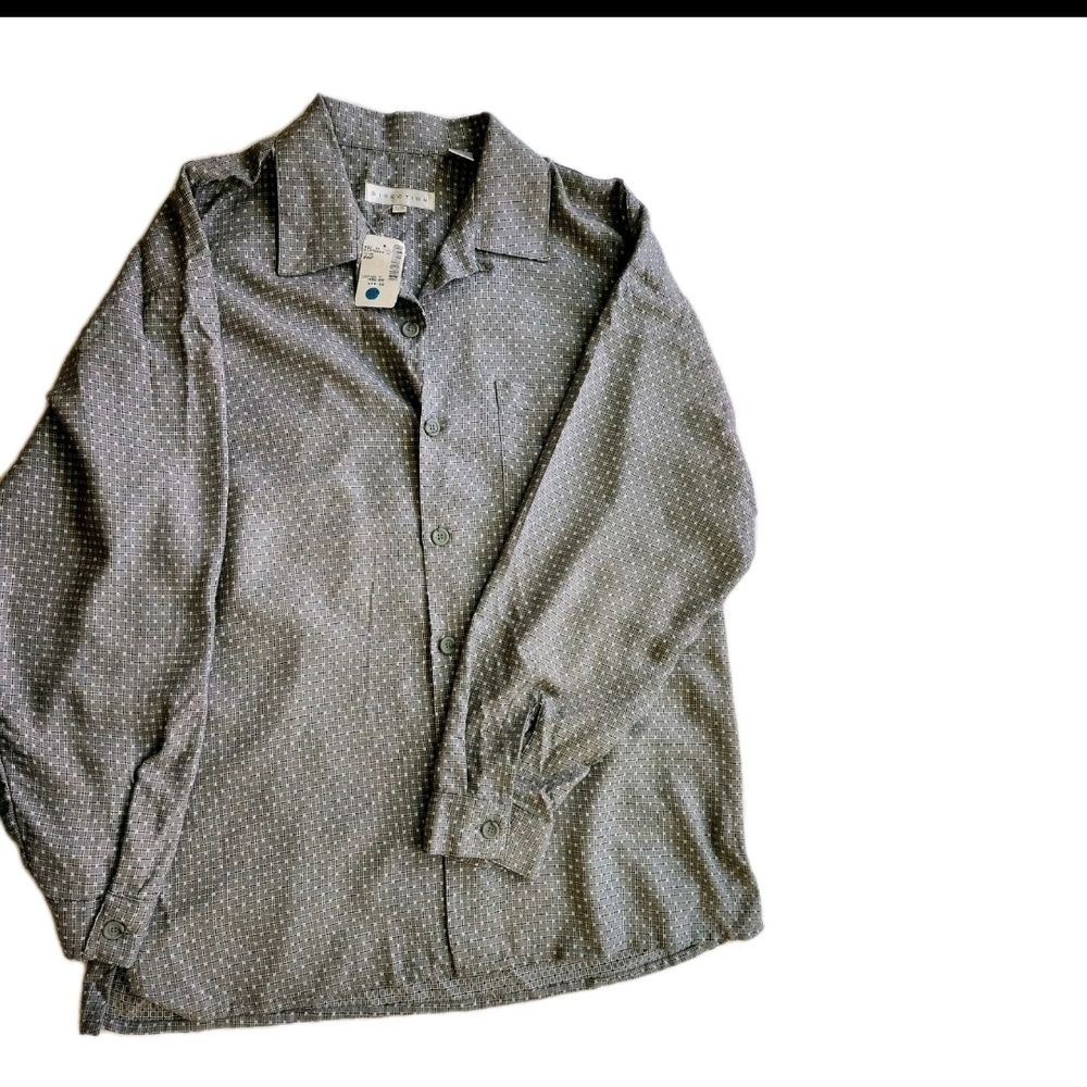 Reaction Kenneth Cole Dress Shirt Top Men's Large New Tags Grey White Checkered - Picture 2 of 5